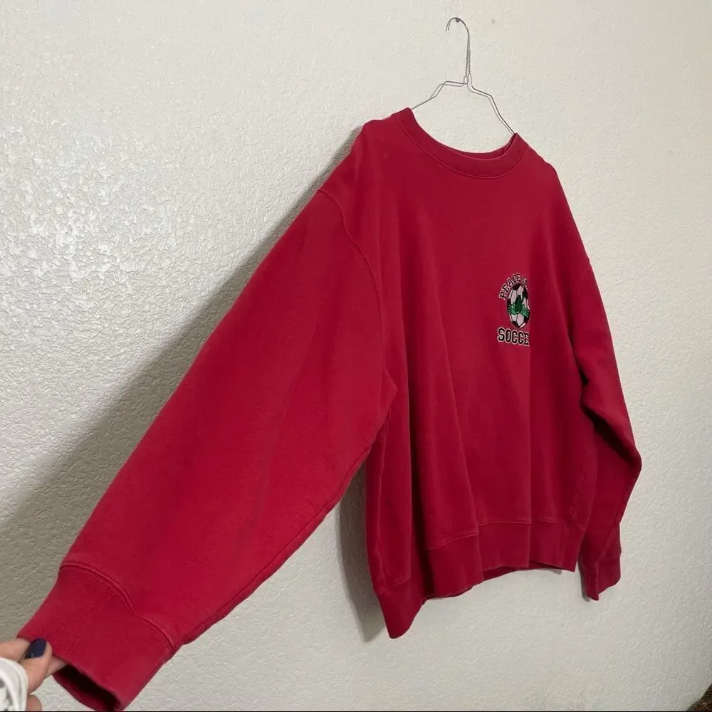 Vintage Peace Frogs Red Crew Neck Embroidered Soccer Sweatshirt Unisex Size XL